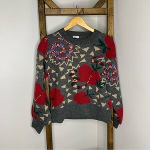 VOY Gray and Red Patterned Women's Sweater Size S